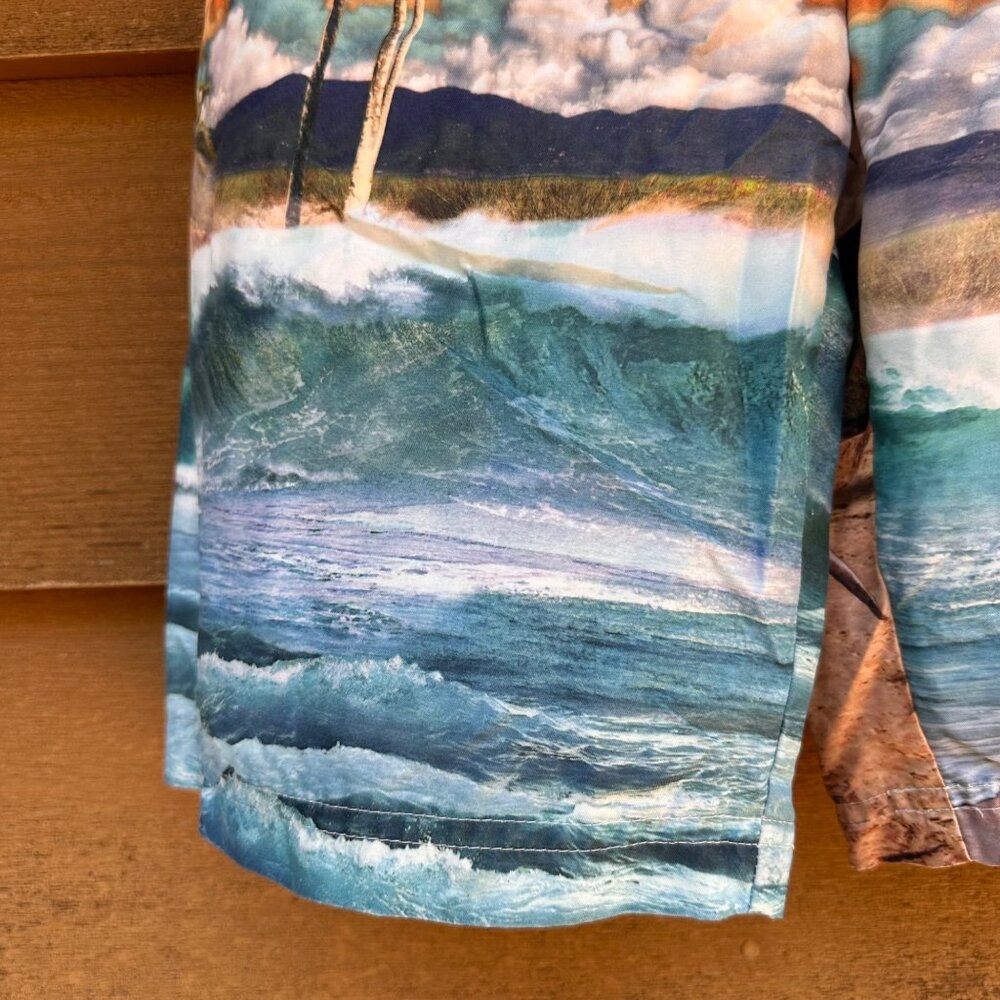 OP Boys Dinosaur Swim Trunks Size M 8 Tropical Sunset & Surf Scene Polyester - Picture 6 of 9